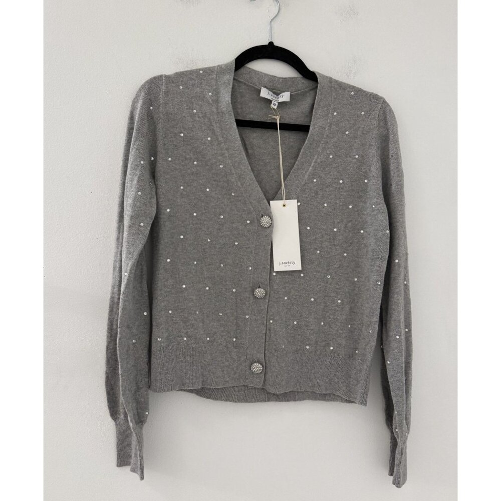 Brand New J. Society Platinum Rhinestone‎ Cotton Cardigan Sweater Size XS preppy